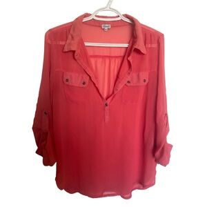 Women’s Sheer Utility Blouse Size Medium with Button Up Sleeves lightweight Chic